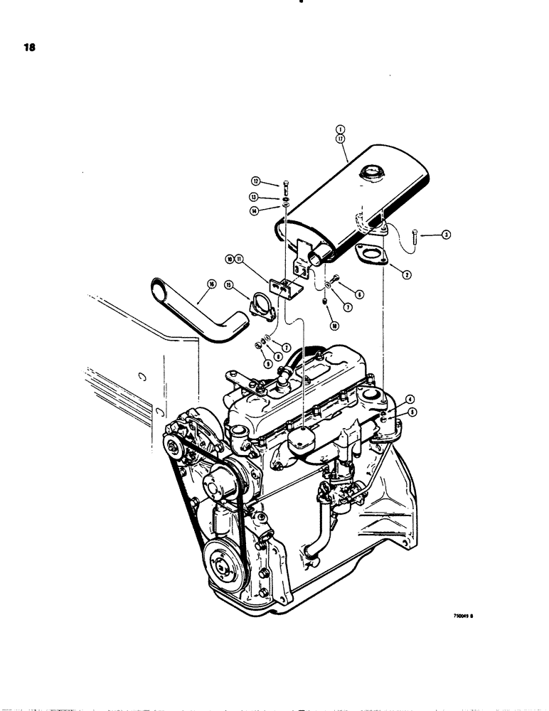 Схема запчастей Case 1845 - (018) - MUFFLER AND EXHAUST SYSTEM (10) - ENGINE