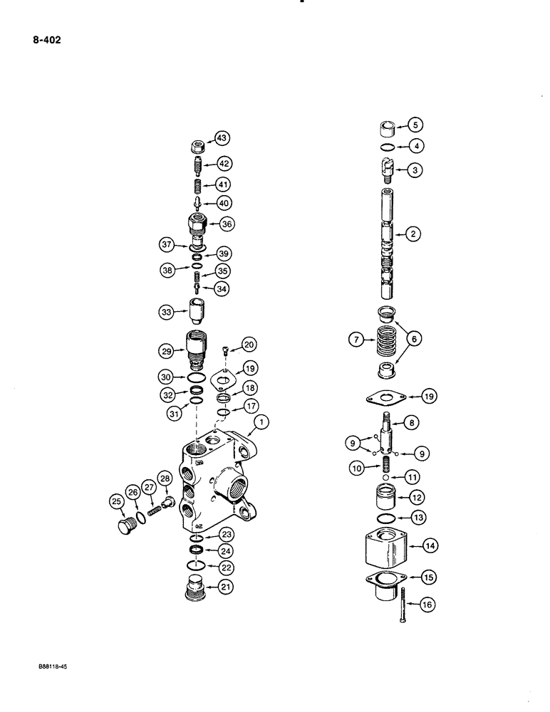 Схема запчастей Case 580K - (08-402) - THREE-POINT HITCH CONTROL VALVE, LIFT SECTION (08) - HYDRAULICS