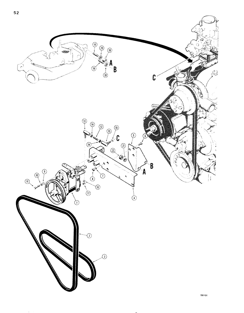 Схема запчастей Case 1830 - (052) - GOVERNOR LINKAGE AND GOVERNOR BELT DRIVEN (10) - ENGINE