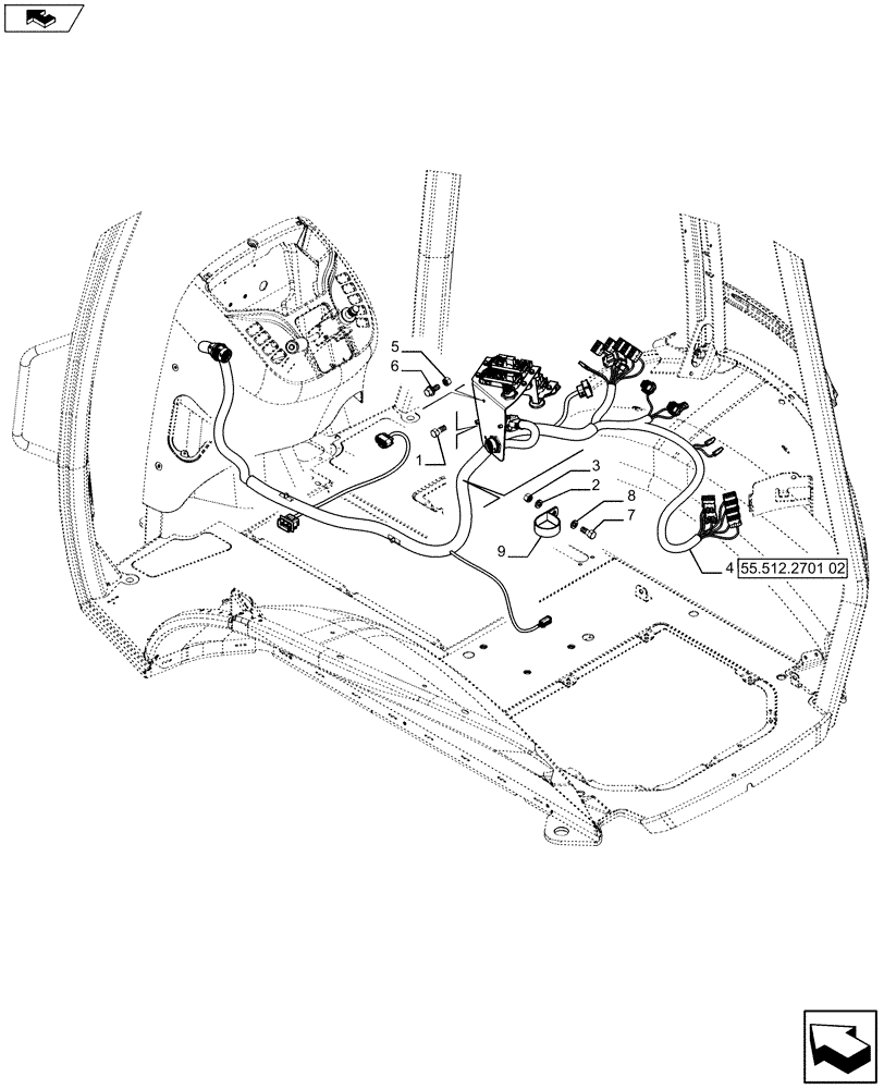 Схема запчастей Case 590SN - (55.512.2701[01]) - VAR - 423060, 423061, 423062 - INSTRUMENT PANEL - RH - HARNESS - TRANSMISSION (POWERSHIFT) (55) - ELECTRICAL SYSTEMS