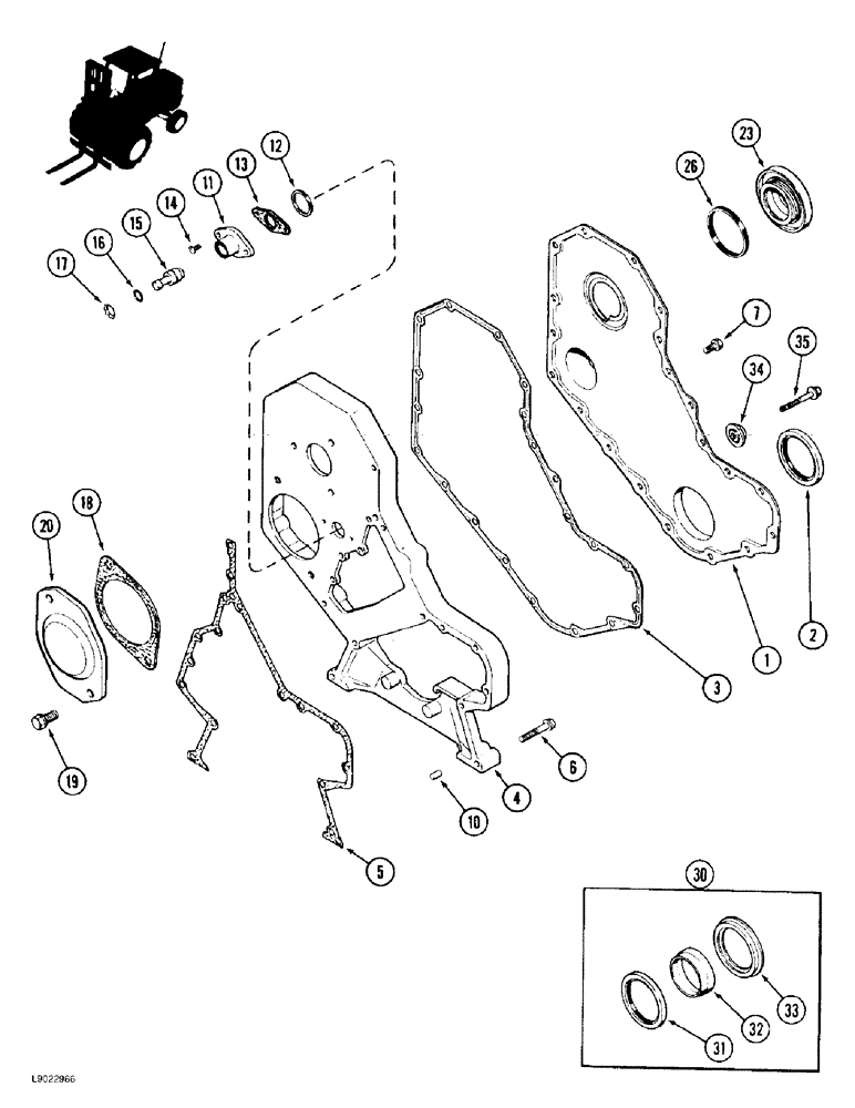 Схема запчастей Case 586E - (2-18) - FRONT GEAR COVER, PRIOR TO P.I.N. JJG0251722, 4-390 ENGINE (02) - ENGINE