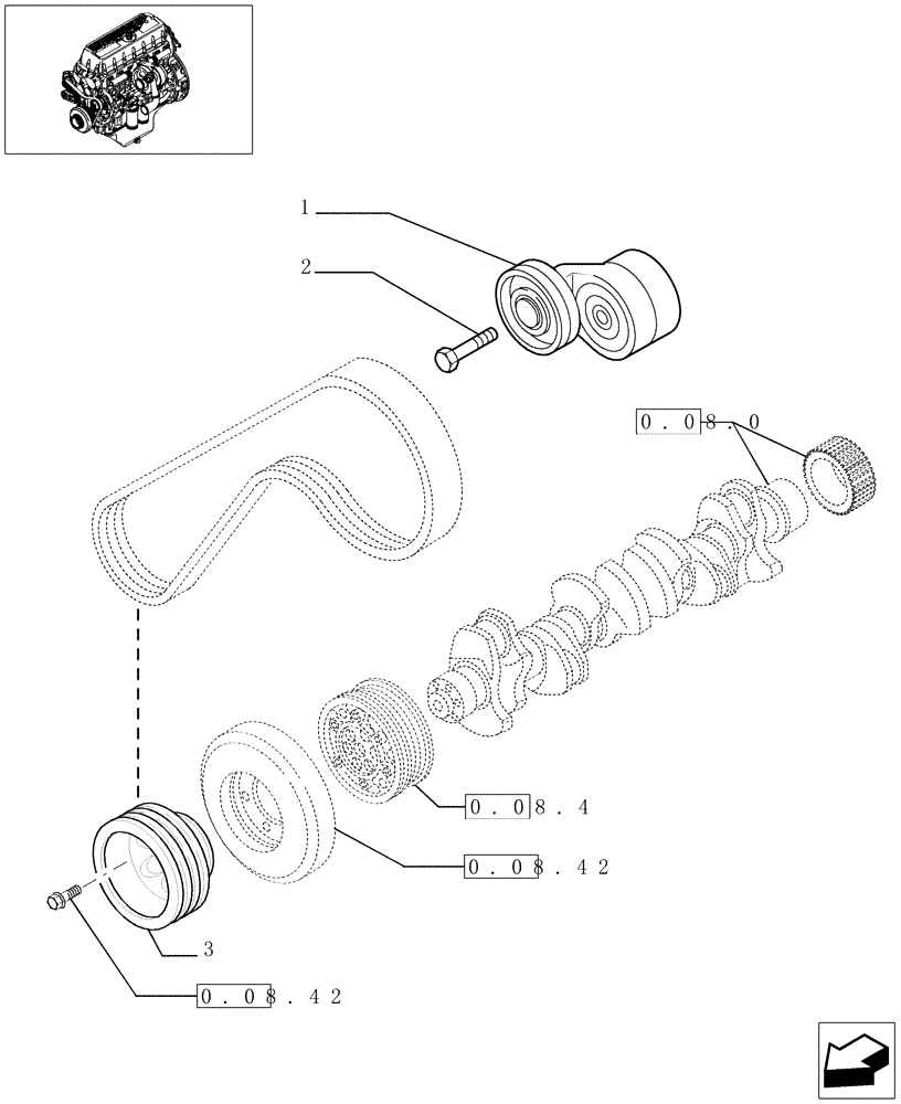 Схема запчастей Case F3AE0684D B005 - (0.08.4/1[01]) - PULLEY - CRANHSHAFT (504053949 - 504087154) 