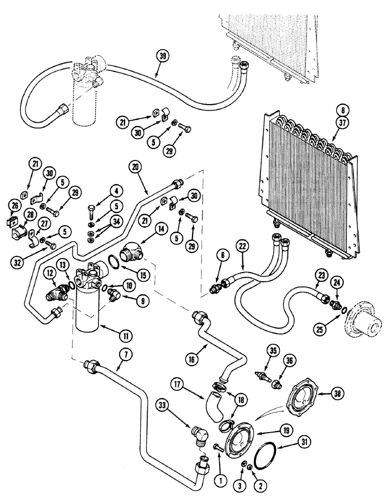 Схема запчастей Case 580SK - (8-014) - EQUIPMENT HYDRAULIC SYSTEM OIL COOLER (08) - HYDRAULICS