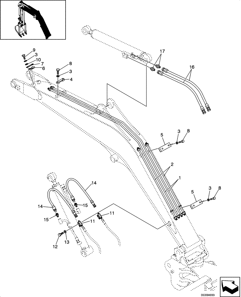 Схема запчастей Case CX25 - (08-16[00]) - HYDRAULIC LINES - BOOM (08) - HYDRAULICS