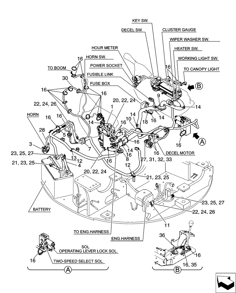 Схема запчастей Case CX31B - (01-096[01]) - ELEC ASSY, UPP, ANGLE DOZER (55) - ELECTRICAL SYSTEMS