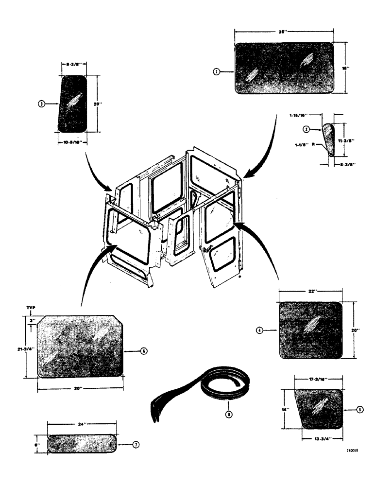 Схема запчастей Case 800 - (236) - CAB GLASS AND MOLDING (05) - UPPERSTRUCTURE CHASSIS