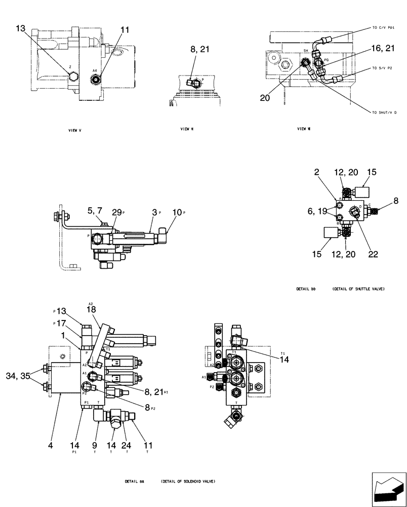 Схема запчастей Case CX31B - (01-062[02]) - CONTROL LINES, VALVE, WITH A PUMP Z PORT (35) - HYDRAULIC SYSTEMS