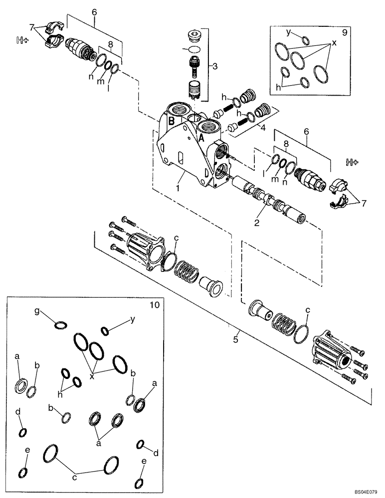 Схема запчастей Case 590SM - (08-44) - VALVE SECTION - BACKHOE SWING (WITH PILOT CONTROLS) (08) - HYDRAULICS