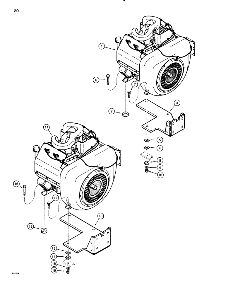 Схема запчастей Case SD100 - (020) - ENGINE MOUNTING, WISCONSIN GAS (10) - ENGINE