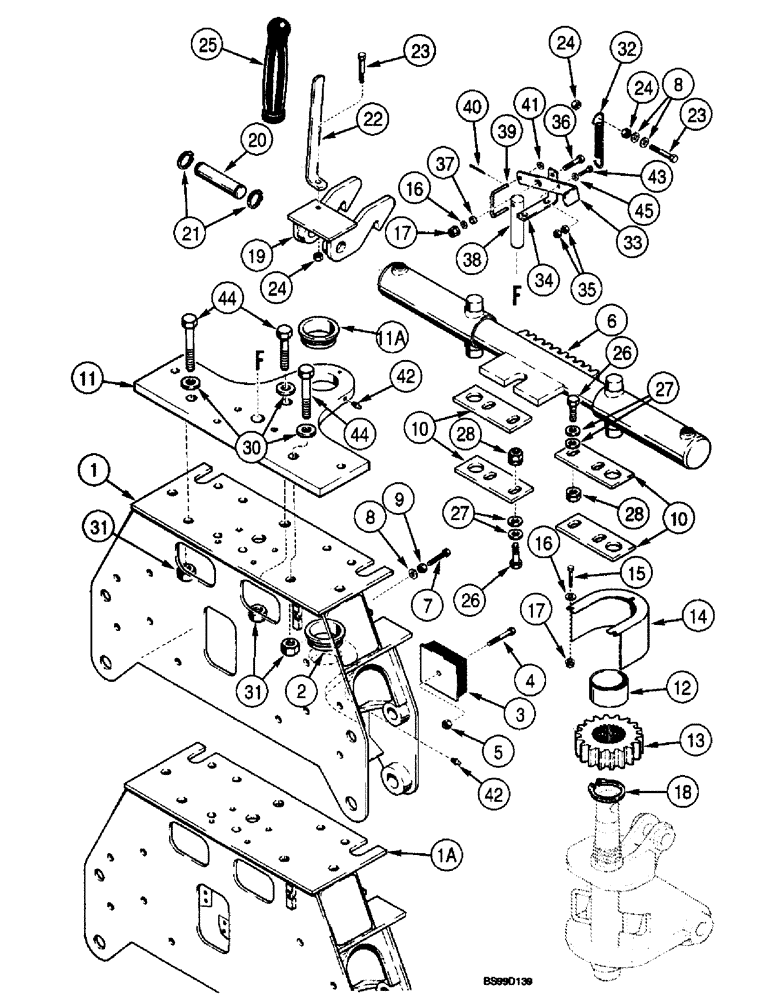 Схема запчастей Case 660 - (9-024) - BACKHOE FRAME, BOOM LOCK, AND SWING CYLINDER MOUNTING, D125 BACKHOE (09) - CHASSIS/ATTACHMENTS