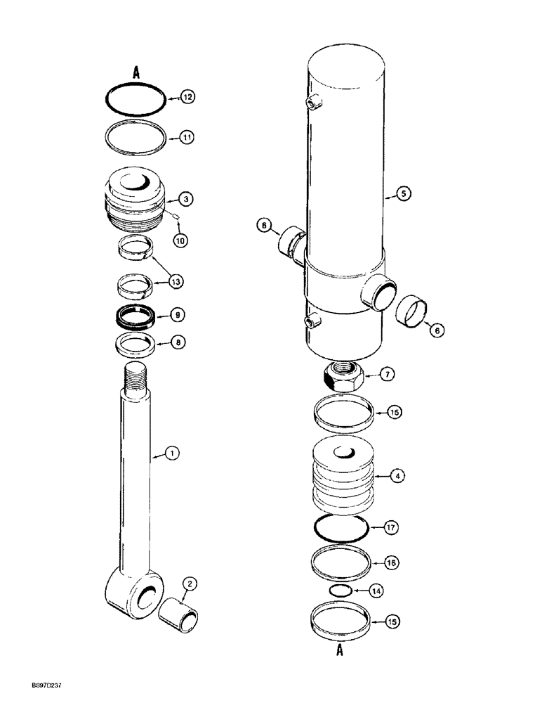 Схема запчастей Case 560 - (8-113A) - TRENCHER BOOM LIFT CYLINDER ASSEMBLY - 221700A1, PLANETARY DRIVE TRENCHER (08) - HYDRAULICS