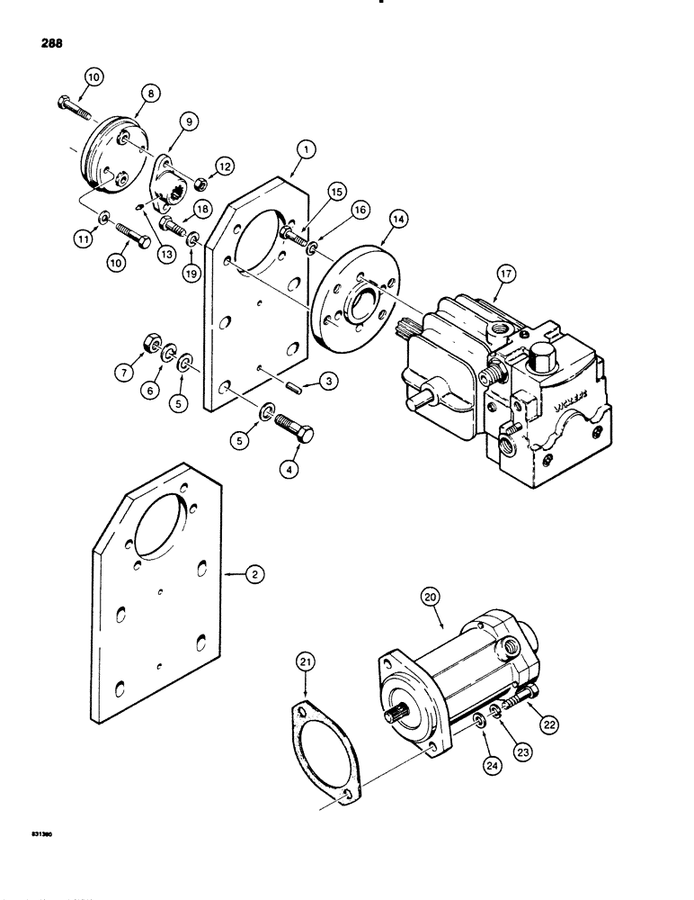 Схема запчастей Case P60 - (288) - LINE LAYER PUMP AND MOTOR MOUNTING, USED BEFORE 30+4 SERIAL NO. 5465, BEFORE 40+4 SERIAL NO. 4045 (35) - HYDRAULIC SYSTEMS