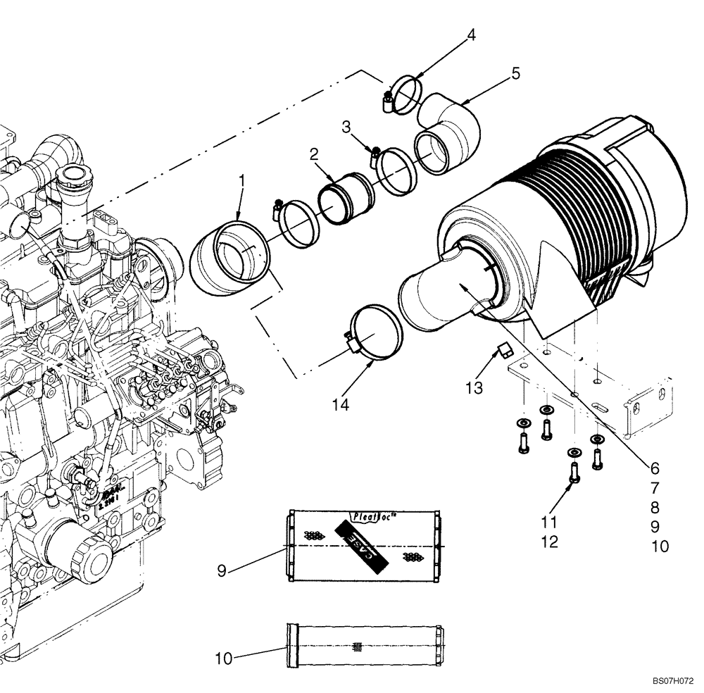 Схема запчастей Case 410 - (02-05) - AIR CLEANER - ENGINE (02) - ENGINE