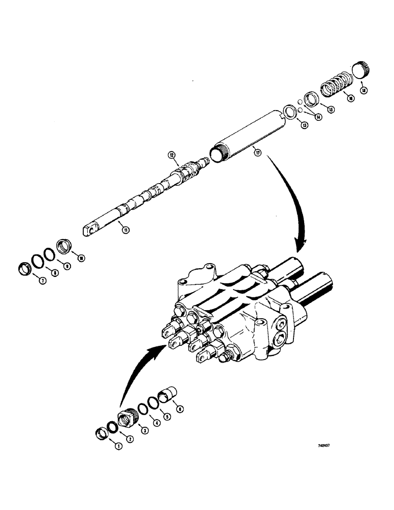 Схема запчастей Case 475 - (162) - FOUR POSITION SPOOLS (35) - HYDRAULIC SYSTEMS