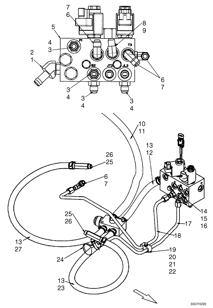 Схема запчастей Case 410 - (06-16) - HYDROSTATICS - MOTOR BRAKE AND CASE DRAIN (PILOT CONTROL) (06) - POWER TRAIN