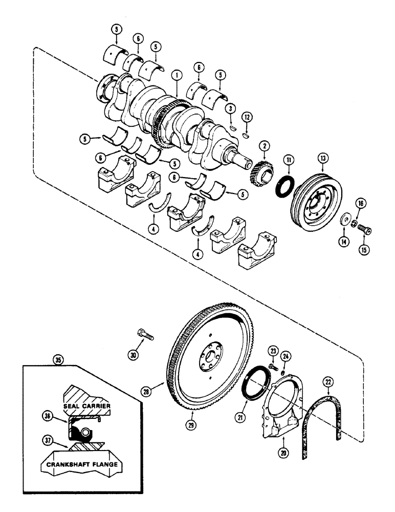 Схема запчастей Case 800 - (036) - CRANKSHAFT AND FLYWHEEL, (336BD) AND (336BDT) DIESEL ENGINES (01) - ENGINE