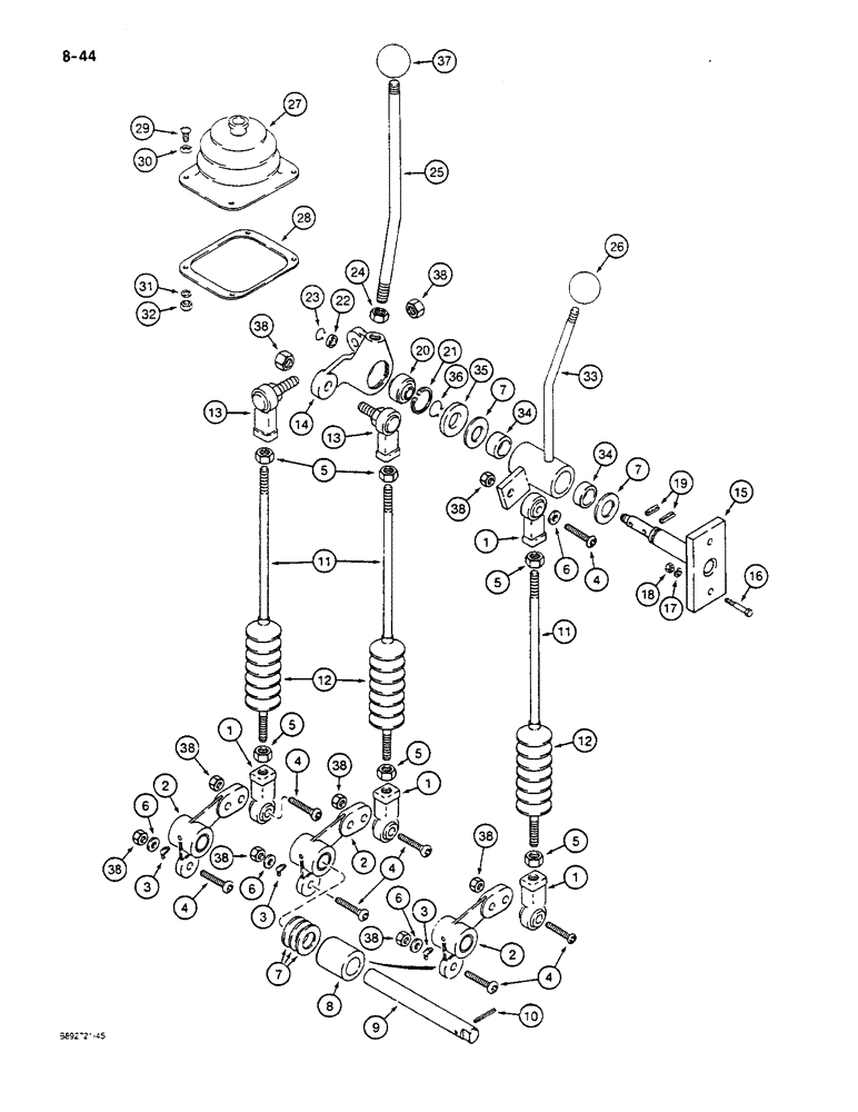 Схема запчастей Case W14C - (8-44) - LOADER CONTROL LINKAGE AND LEVERS, SINGLE (COMBINATION) LEVER AND AUXILIARY LEVER (08) - HYDRAULICS