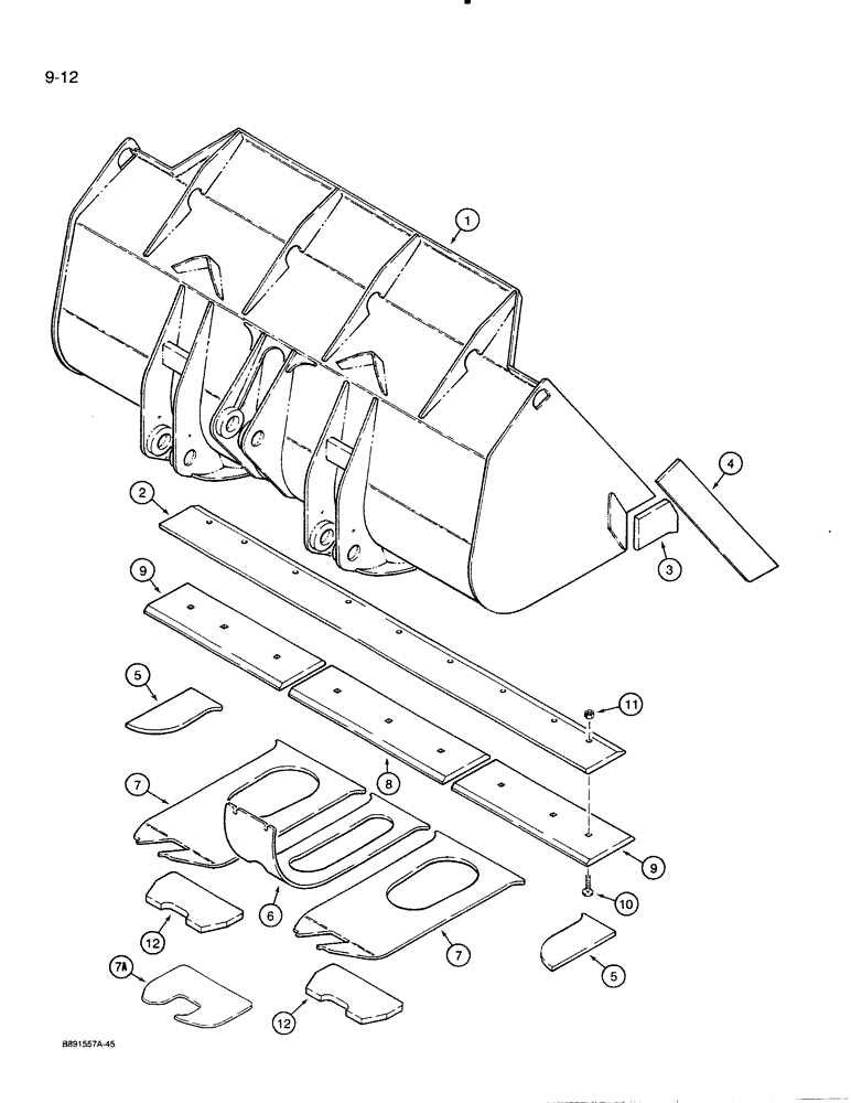 Схема запчастей Case 821 - (9-012) - LOADER BUCKET AND CUTTING EDGES, 4.0 CUBIC YARD (3.4 CUBIC METRE) BUCKET (09) - CHASSIS/ATTACHMENTS