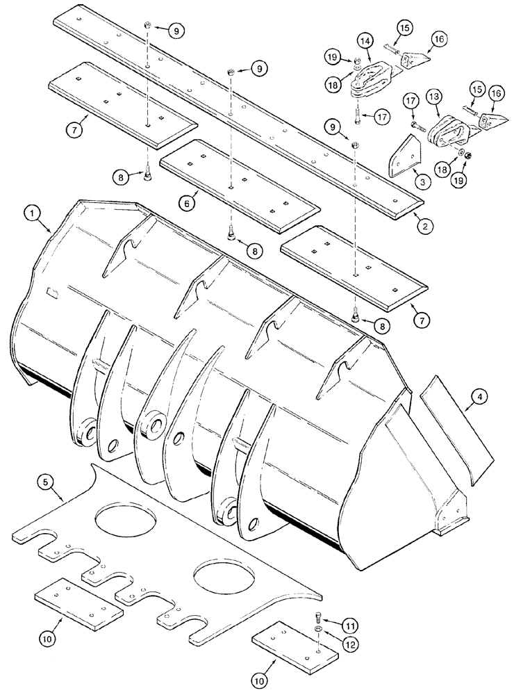 Схема запчастей Case 621C - (09-008) - BUCKET - LOADER, Z-BAR LOADER, BUCKET : 1,7 CU M (2.25 CU YD) (09) - CHASSIS