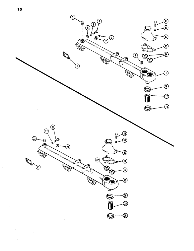 Схема запчастей Case 1450 - (010) - WATER MANIFOLD AND THERMOSTAT, 504BDT DIESEL ENGINE (02) - ENGINE