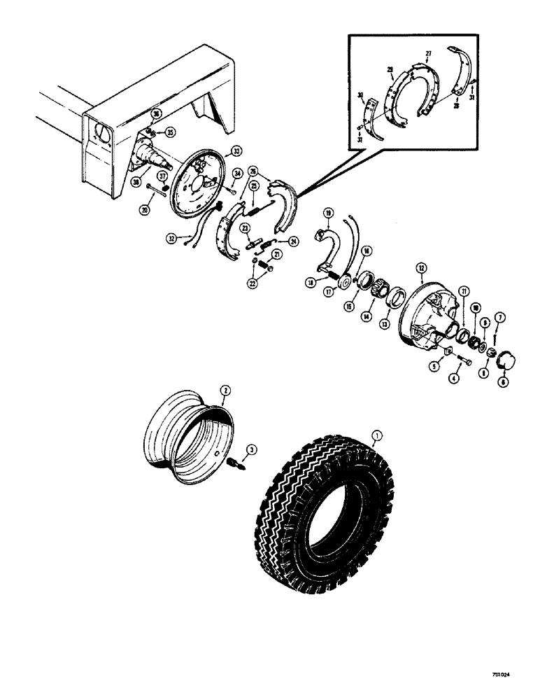 Схема запчастей Case 33 - (198) - TRANS-PACK TRAILER, WHEEL ASSEMBLY AND BRAKES 