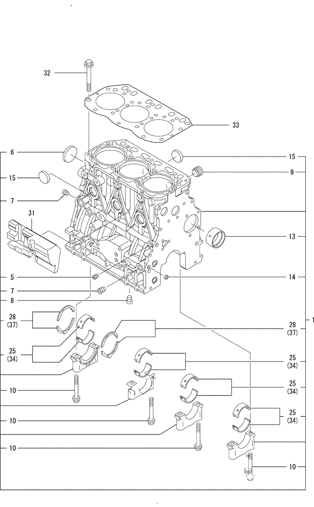 Схема запчастей Case CX36B - (08-001) - CYLINDER BLOCK (10) - ENGINE