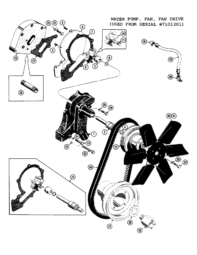 Схема запчастей Case 1000C - (042) - WATER PUMP, FAN, FAN DRIVE, USED FROM SERIAL NUMBER 7101201 (01) - ENGINE