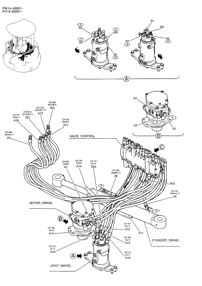 Схема запчастей Case CX36B - (01-022) - HYD LINES, UPP (05) - SUPERSTRUCTURE