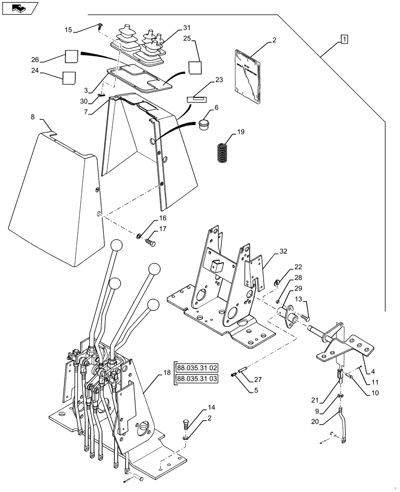 Схема запчастей Case 580SN WT - (88.035.31[01]) - DIA KIT, CONVERSION FT SWING TO 2 LEVER, EXTENDABLE DIPPER (88) - ACCESSORIES