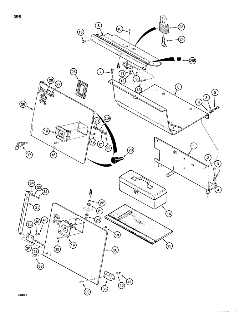 Схема запчастей Case 1150D - (396) - REAR COVER, SEAT MOUNTING, AND TOOL BOX (09) - CHASSIS/ATTACHMENTS