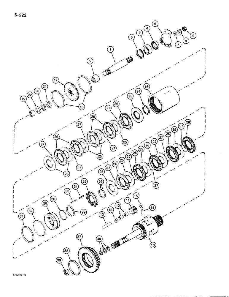 Схема запчастей Case 1455B - (6-222) - TRANSMISSION INPUT SHAFT, TRANSMISSION PLANETARY SYSTEM (06) - POWER TRAIN