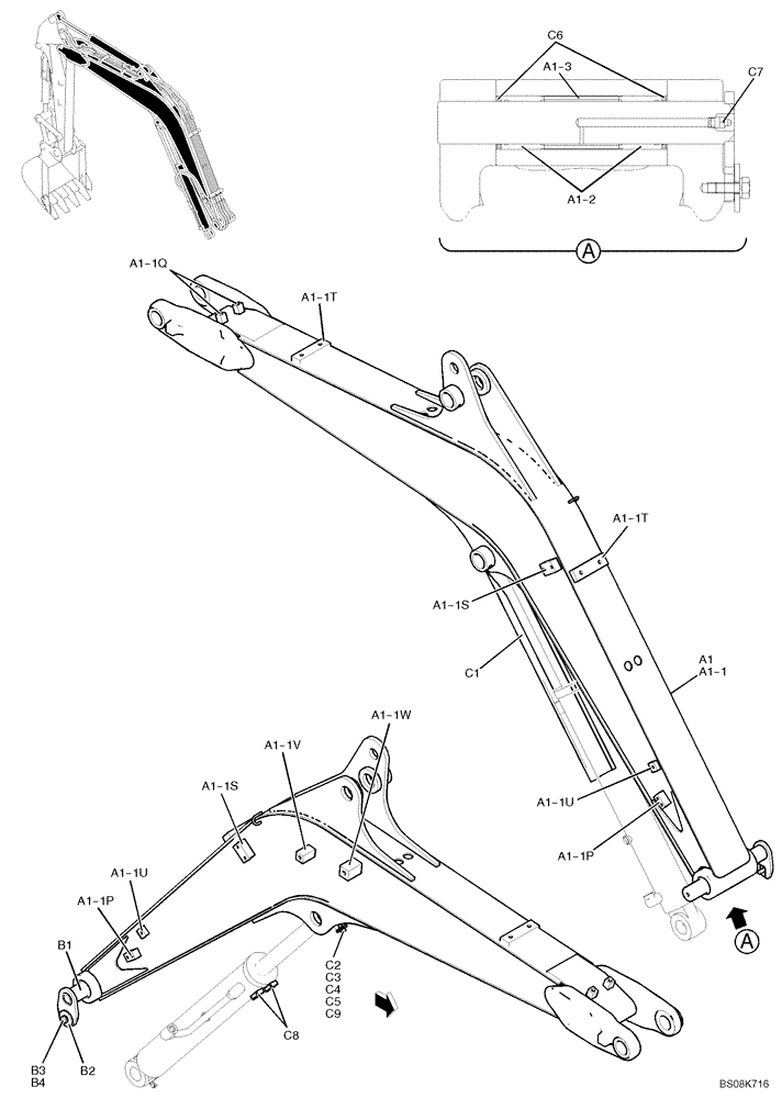 Схема запчастей Case CX27B BTW - (03-001) - BOOM ASSY, STD 2.15M (PV02B00178F1, PM02B00163F1, PV02B00183F1) (84) - BOOMS, DIPPERS & BUCKETS