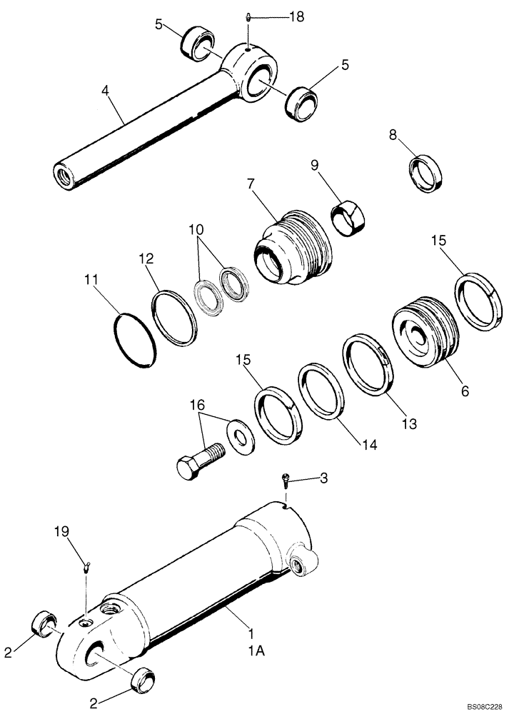 Схема запчастей Case 1150K - (08-25A) - CYLINDER ASSY - RIPPER (101.6 ID X 254 MM) (08) - HYDRAULICS