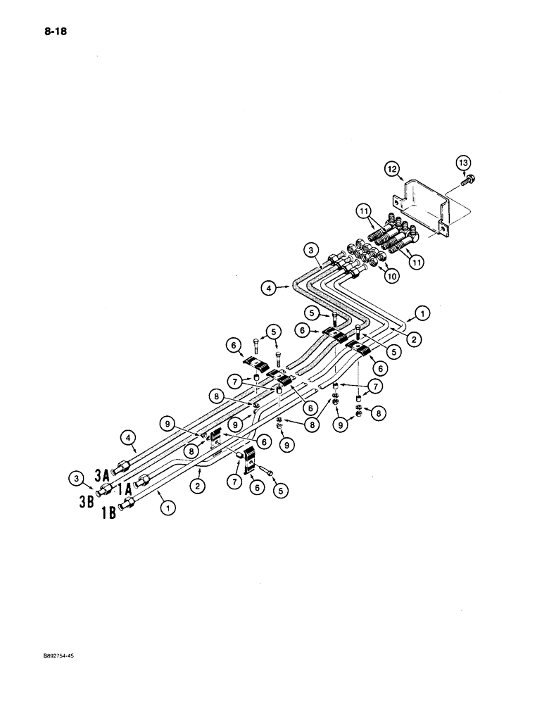 Схема запчастей Case 650 - (8-18) - DOZER TILT AND ANGLE HYDRAULIC CIRCUITS, TUBES TO GRILLE (08) - HYDRAULICS