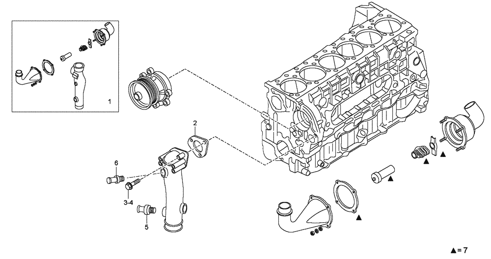 Схема запчастей Case 335 - (01A00000253[001]) - ENGINE COOLING SYSTEM - WATER CIRCUIT (01) - ENGINE