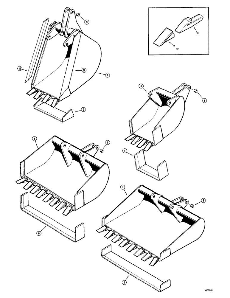 Схема запчастей Case 23 - (034) - BACKHOE BUCKETS (OPTIONAL TYPES), TRENCHING BUCKETS 