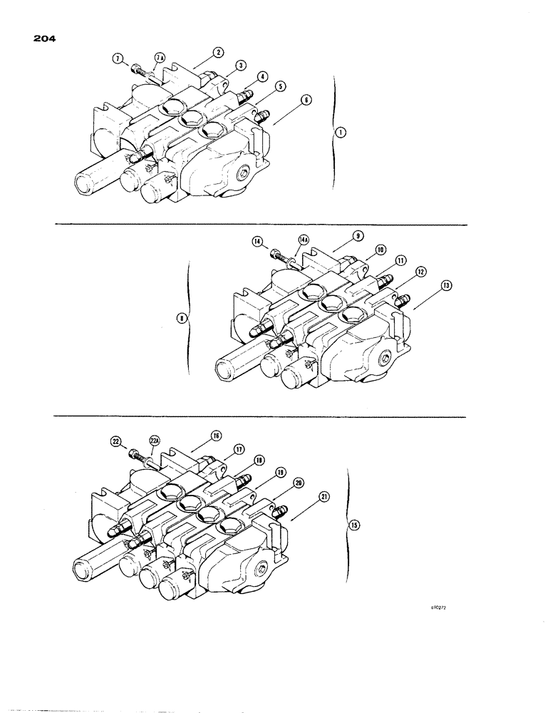 Схема запчастей Case 850 - (204) - D39779 AND D48101 DOZER CONTROL VALVES, (3 SPOOL) (07) - HYDRAULIC SYSTEM