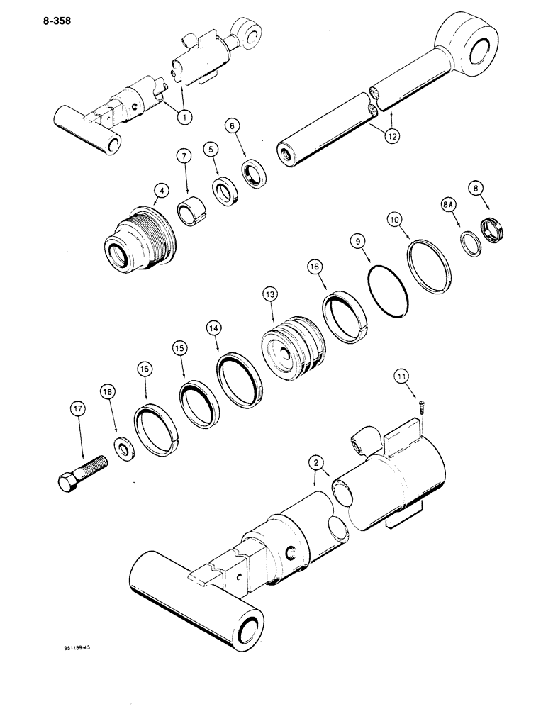 Схема запчастей Case 680K - (8-358) - G101259 BACKHOE DIPPER EXTENSION CYLINDER (08) - HYDRAULICS