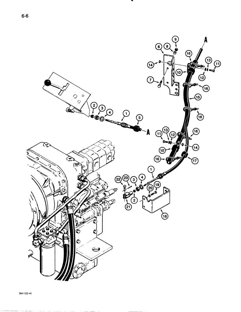 Схема запчастей Case W30 - (6-06) - TRANSMISSION CONTROL PARTS, CABLE AND CABLE MOUNTING, USED ON MODELS WITH ALLISON TRANSMISSION (06) - POWER TRAIN