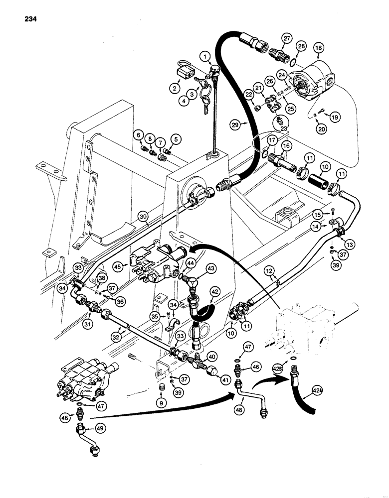 Схема запчастей Case 480D - (234) - EQUIPMENT HYDRAULIC SYSTEM - MODELS WITH LOADER, RESERVOIR TO LOADER CONTROL VALVE (35) - HYDRAULIC SYSTEMS