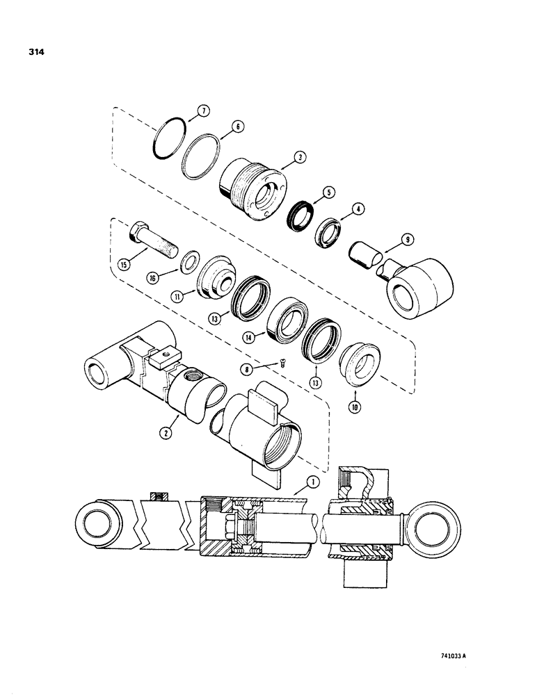 Схема запчастей Case 35 - (314) - G32637 BACKHOE DIPPER EXTENSION CYLINDER, WITH TWO PIECE 