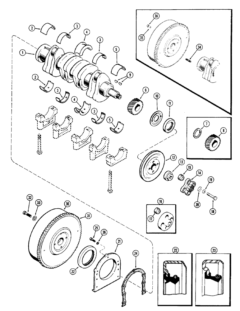 Схема запчастей Case 580 - (015A) - CRANKSHAFT & FLYWHEEL, (188) DIESEL ENGINE, POWER SHUTTLE (10) - ENGINE