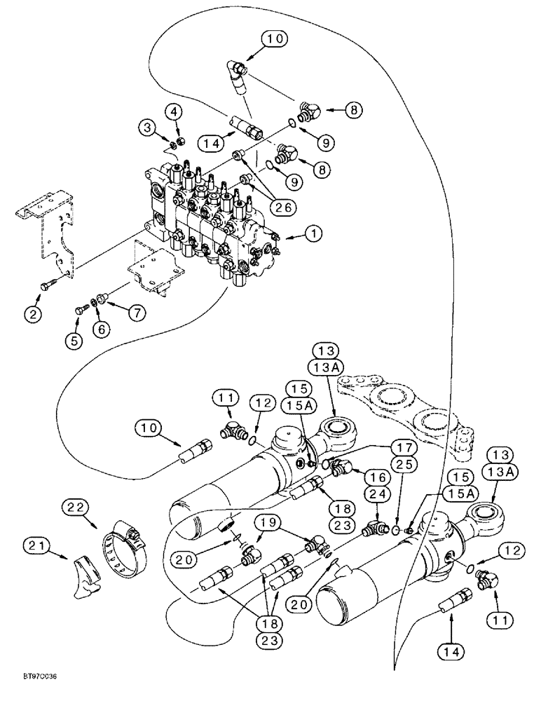 Схема запчастей Case 570LXT - (8-022) - BACKHOE SWING CYLINDER HYDRAULIC CIRCUIT (08) - HYDRAULICS