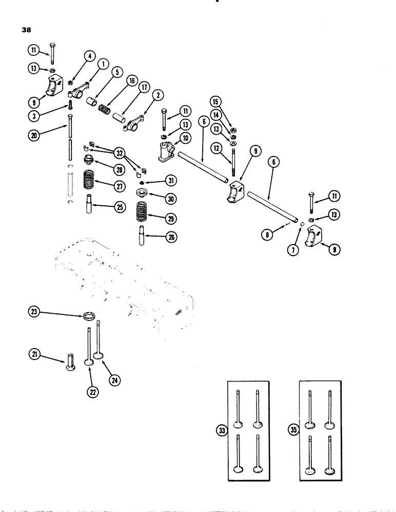 Схема запчастей Case 1845 - (038) - VALVE MECHANISM, (159) SPARK IGNITION ENGINE (10) - ENGINE