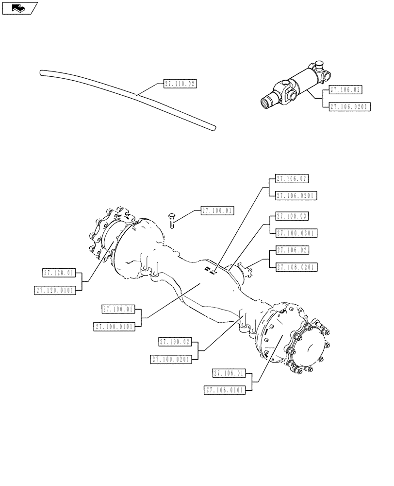 Схема запчастей Case 590SN - (27.000.00) - SECTION INDEX - REAR DRIVE AXLE (27) - REAR AXLE SYSTEM