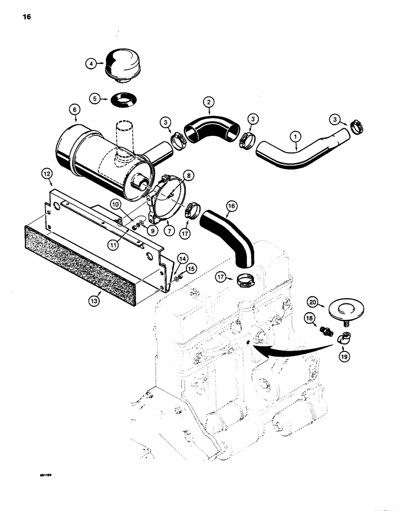 Схема запчастей Case 480D - (016) - AIR CLEANER AND AIR INTAKE PARTS (10) - ENGINE