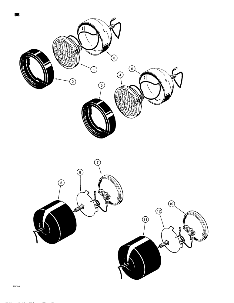 Схема запчастей Case 680H - (096) - TRACTOR LAMPS (INCANDESCENT), FRONT DRIVING AND REAR FLOOD LAMPS (04) - ELECTRICAL SYSTEMS