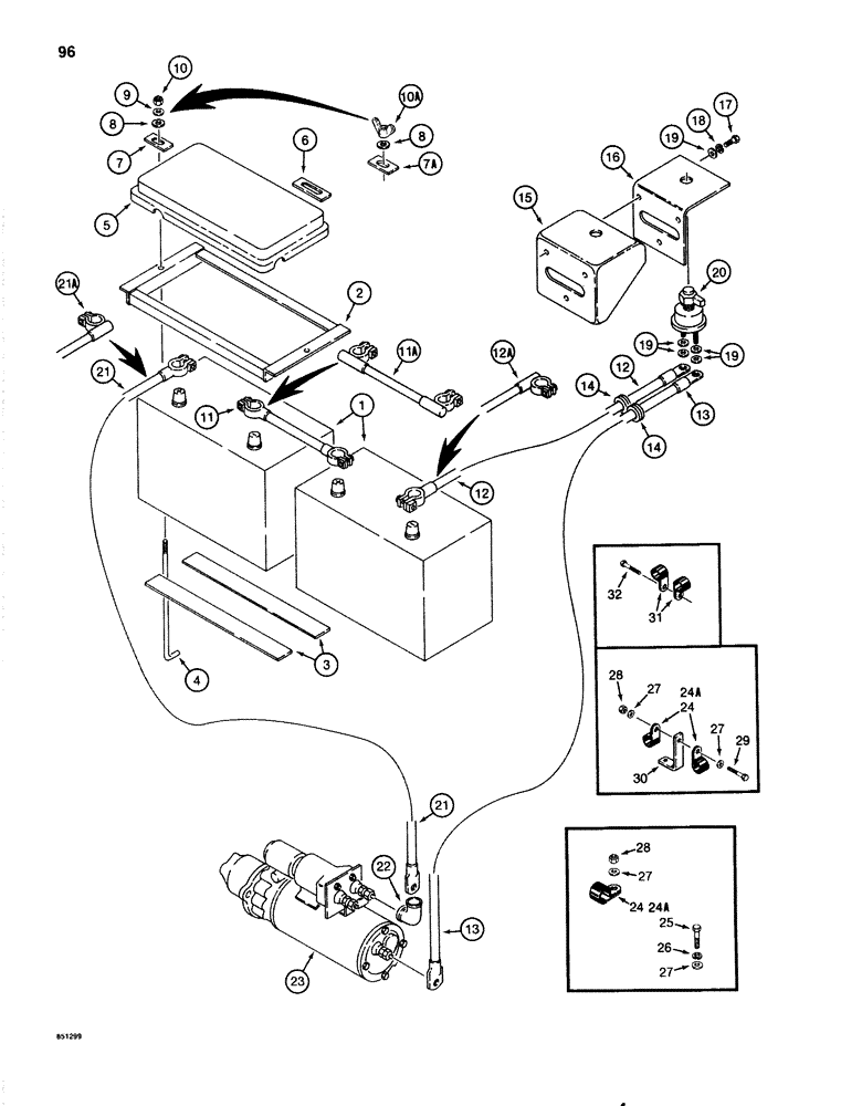 Схема запчастей Case 1080 - (096) - BATTERIES, BATTERY MOUNTING, AND CABLES, MODELS WITH BATTERY (55) - ELECTRICAL SYSTEMS