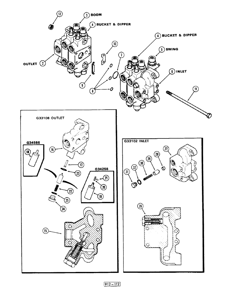 Схема запчастей Case 35 - (184) - G33071 CASE BACKHOE CONTROL VALVE 