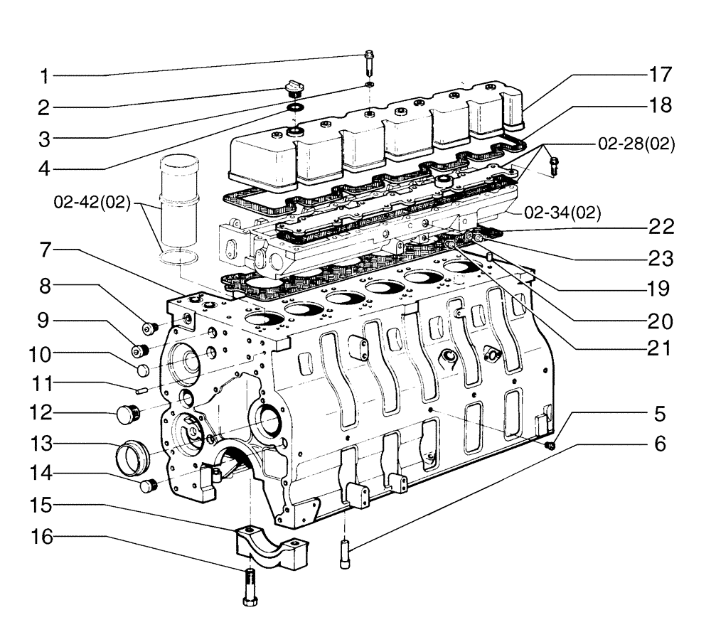 Схема запчастей Case 885 - (02-42[02]) - CYLINDER BLOCK (02) - ENGINE